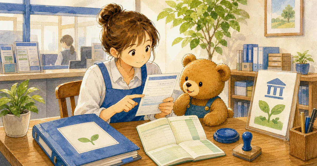 第2回第1問2:追加出資が普通預金に入金された仕訳の解説用ヒーロー画像。こぐま商会で銀行通知と資金メモを見ながら、入金や返済の理由を確認する場面