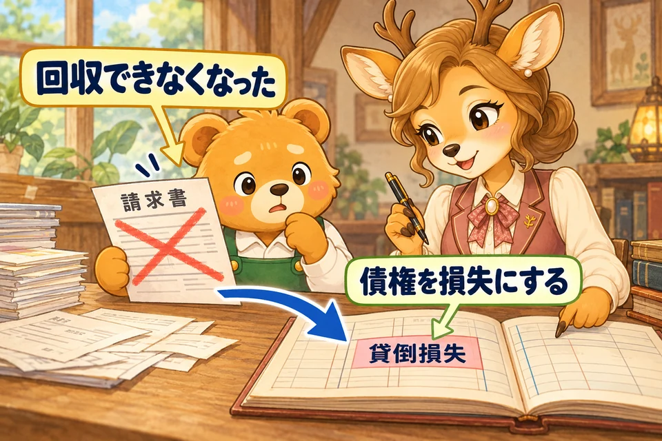 回収できなくなった債権を、帳簿から除いて損失として処理する。