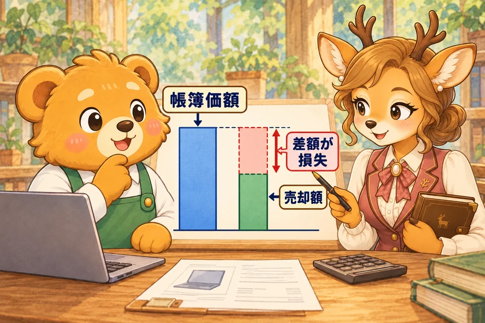 備品の売却額が帳簿価額を下回ったとき、その差額を損失にする。