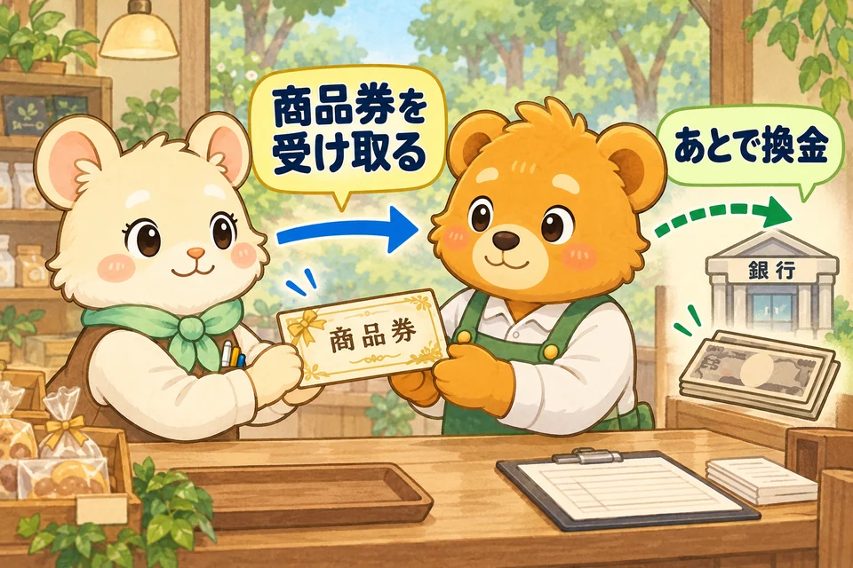 商品代金として受け取った商品券を、あとで換金するために保管する。