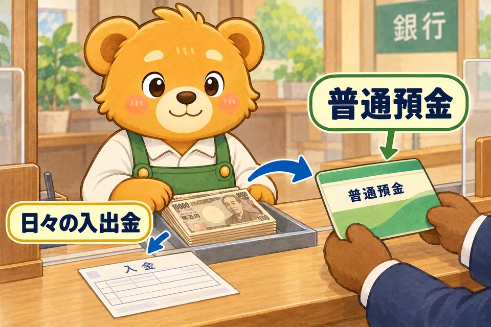 銀行の普通預金に売上代金を入金し、通帳に記録する。