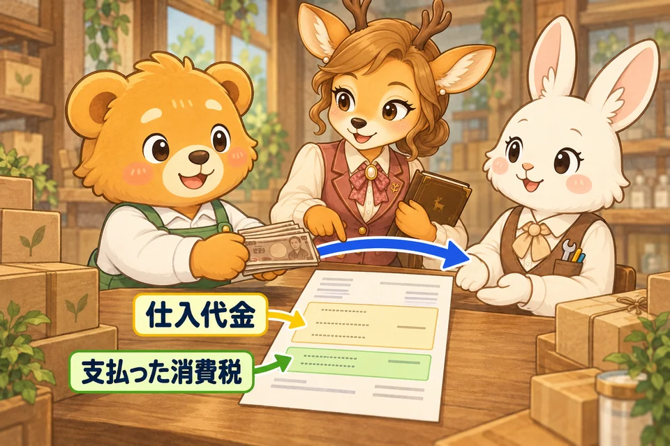 仕入代金と一緒に支払った消費税の部分を区別して記録する。