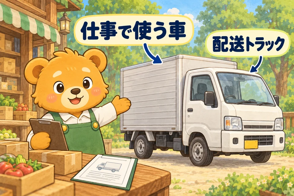 会社で所有し、配送や営業に使う自動車やトラック。